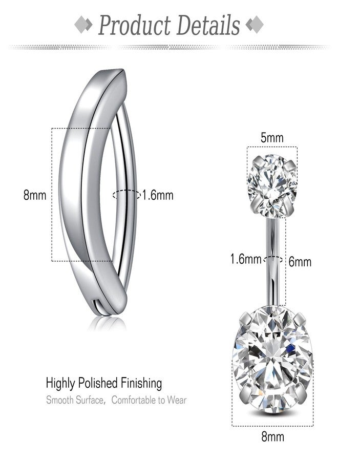 JFORYOU 4pcs Silver 1/4 Inch Short Belly Button Rings 14G 6mm Stainless Steel Short Clicker Belly Rings for Women Men Shiny CZ Navel Piercing Jewelry - Image 2